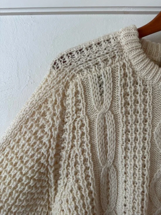 Vtg Gaeltarra Handcrafted Ireland Cable-Knit Crewneck Fisherman Sweater Cream 42 - Picture 3 of 10